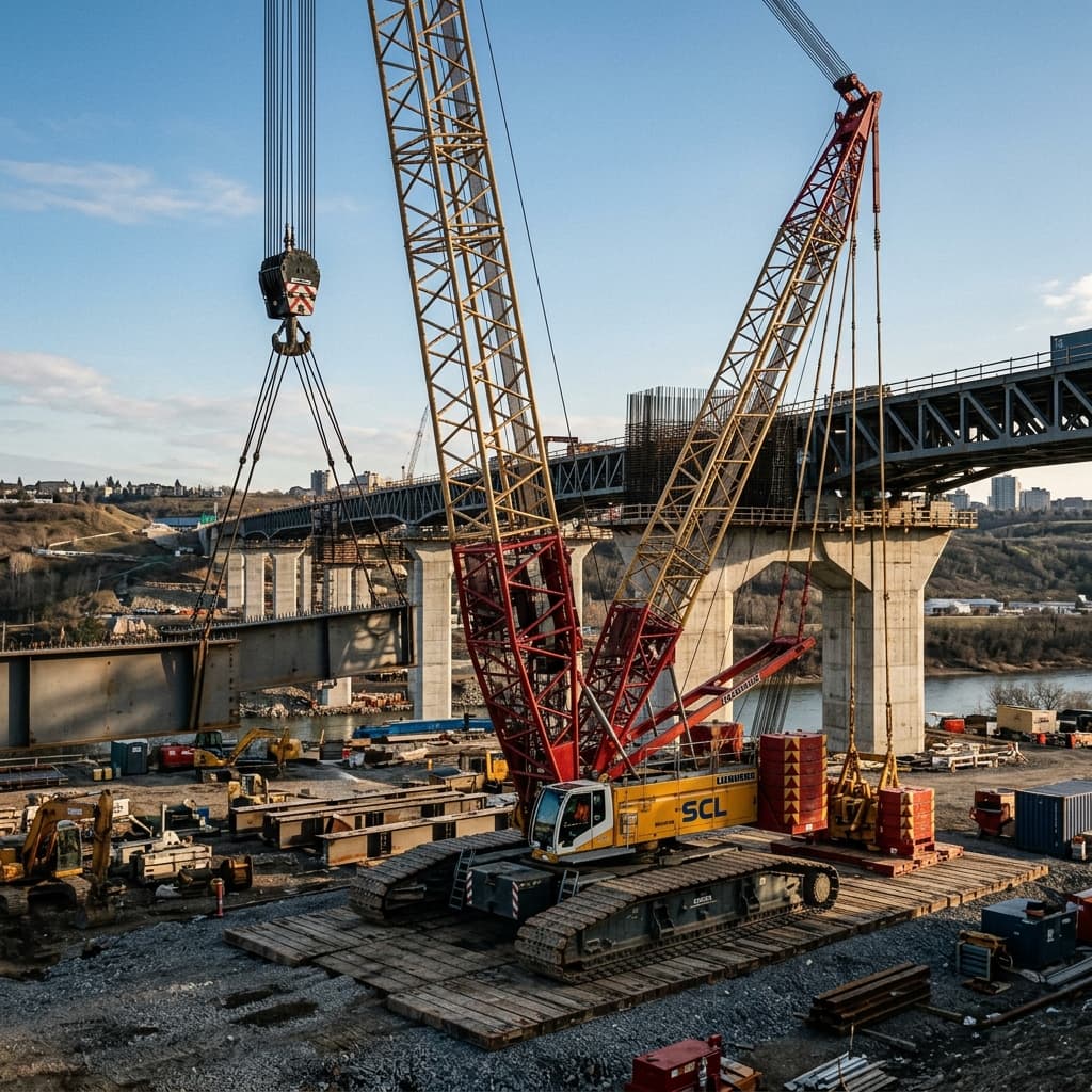 Heavy lift crane at industrial construction site