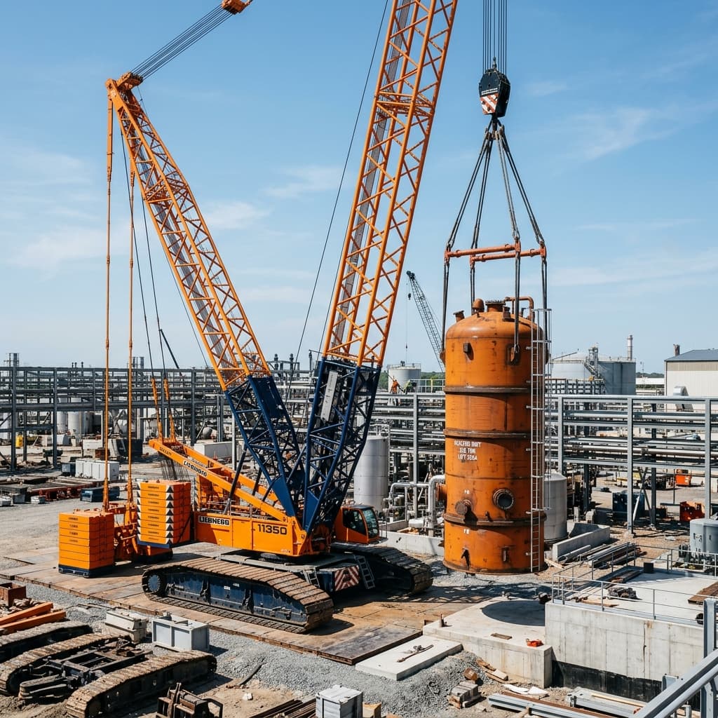 Heavy lifting operations at industrial site